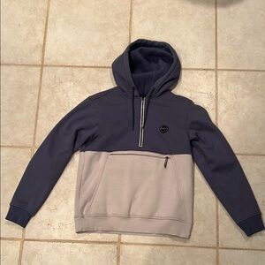 Blue and Gray Half-Zip Sweatshirt with Hood